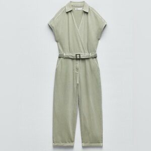 Zara Sleek Belted Olive Jumpsuit